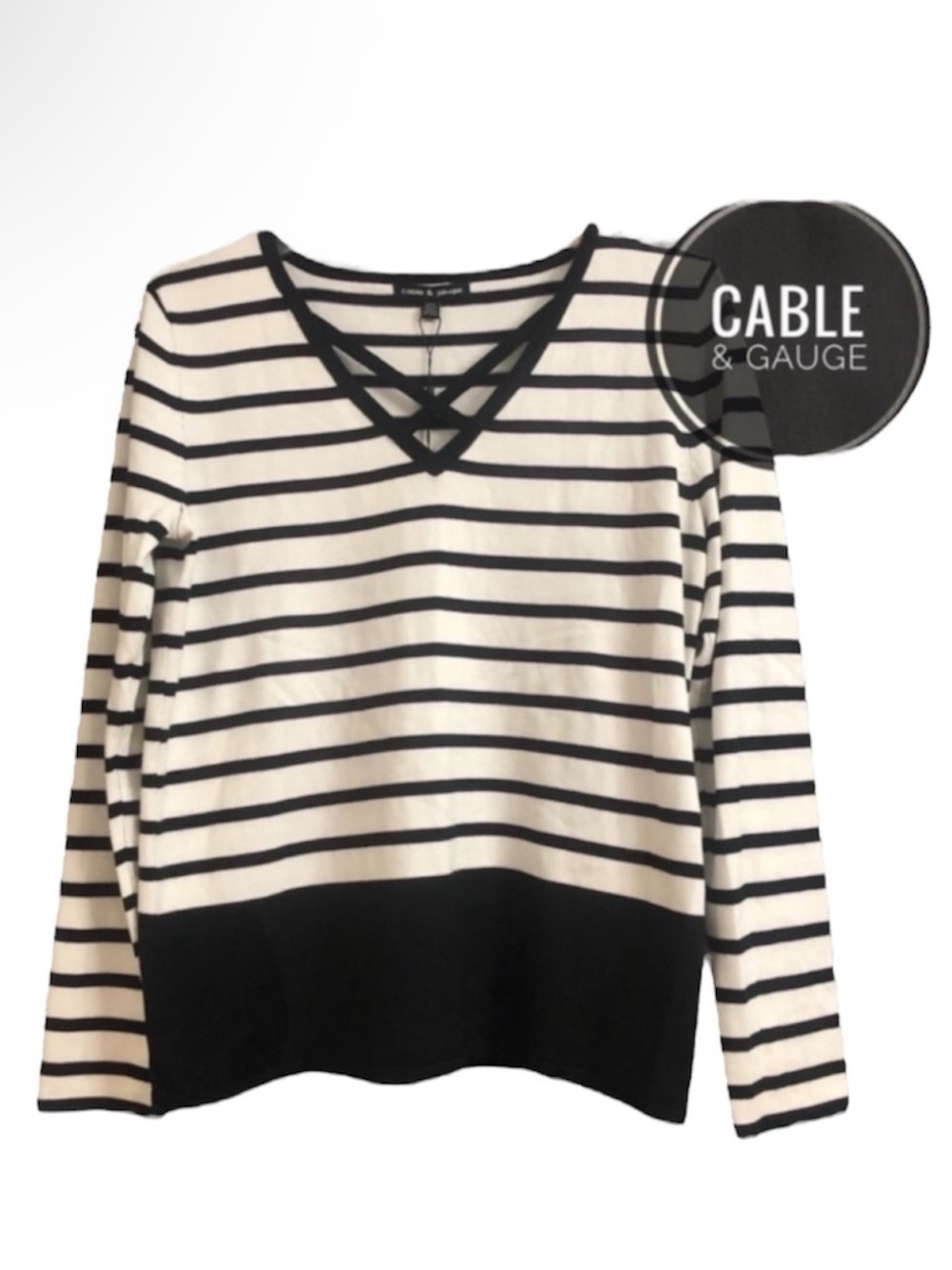 🆕 Cable & Gauge Striped V-Neck Sweater